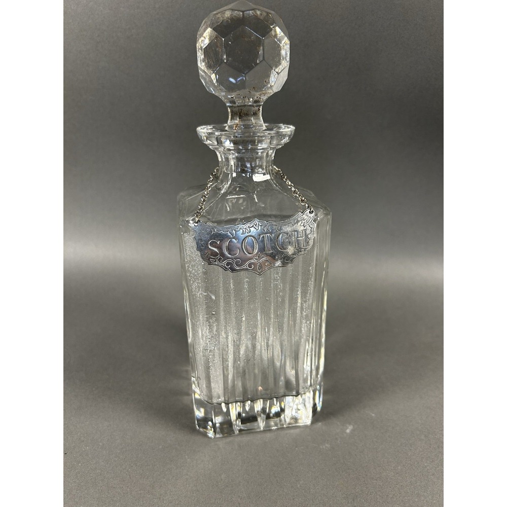 Vintage Samobor Lead Crystal Scotch Decanter Yugoslavia Stieff Pewter Tag